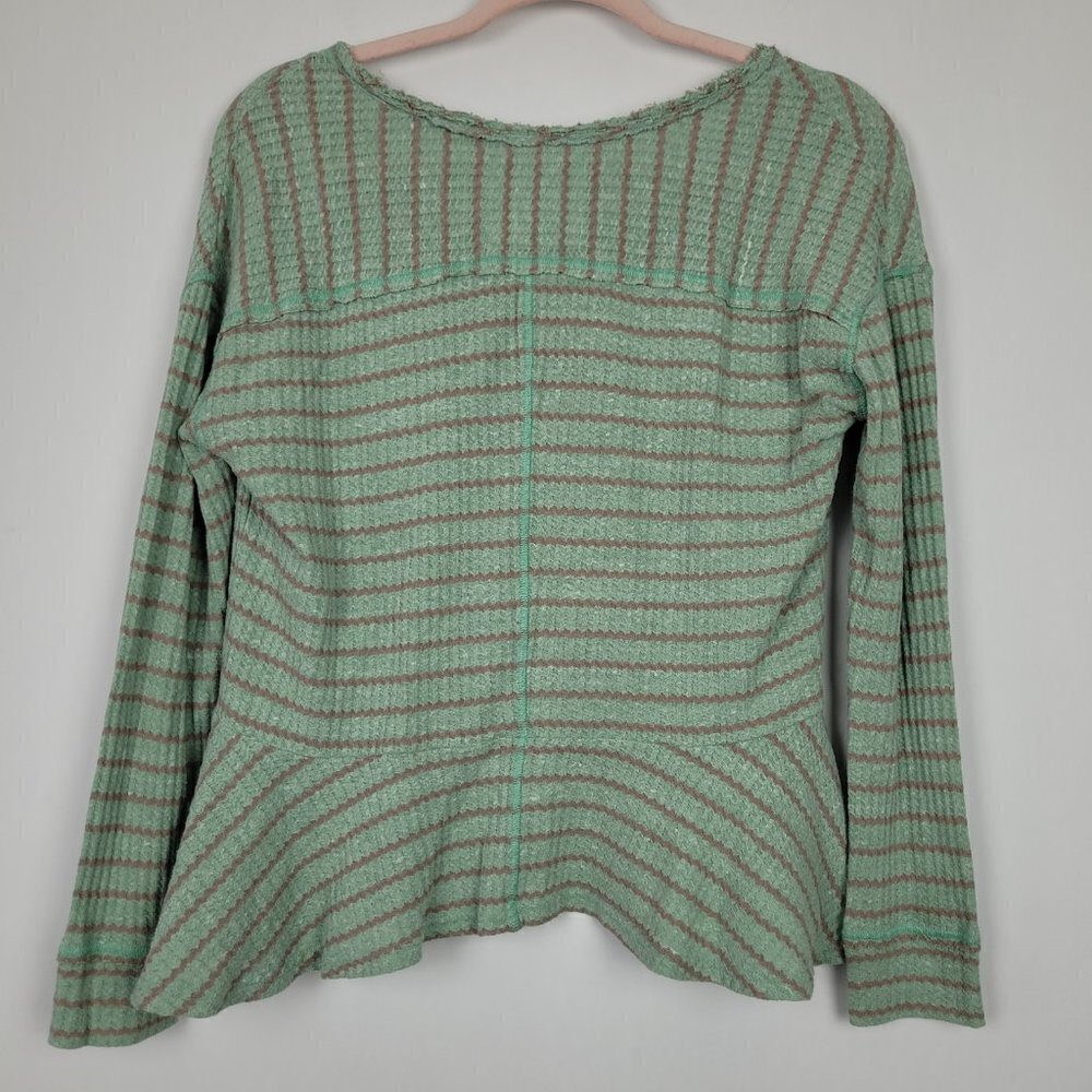 Free People We the Free Green/Brown Stripe Peplum Hem Thermal Top XS - Picture 7 of 8